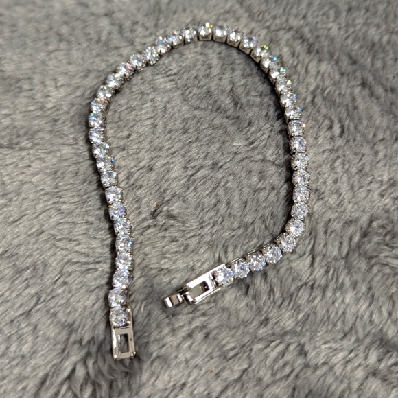 Classic CZ Tennis Bracelet set in Rhodium - 44 - 1/4 Carat Stones - Picture 7 of 9